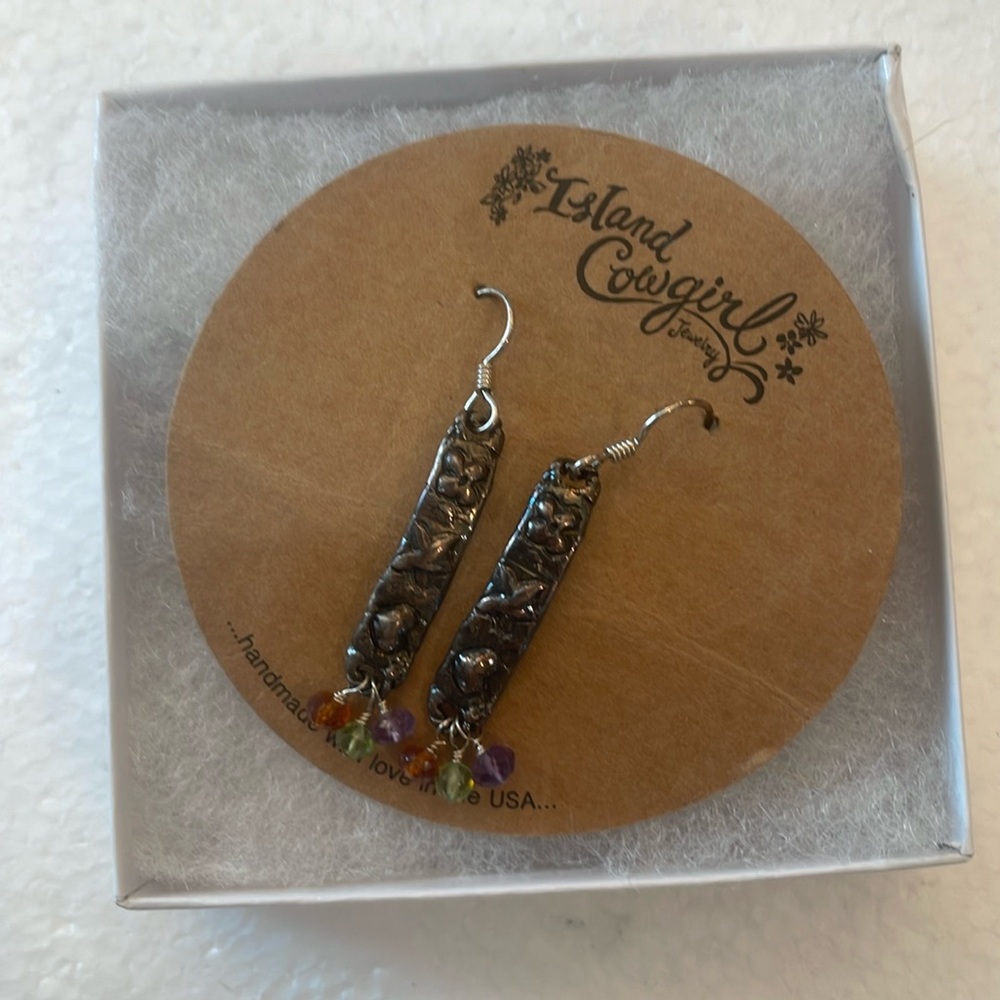 Island cowgirl Beautiful Things dangle drop earrings beaded pierced ears
